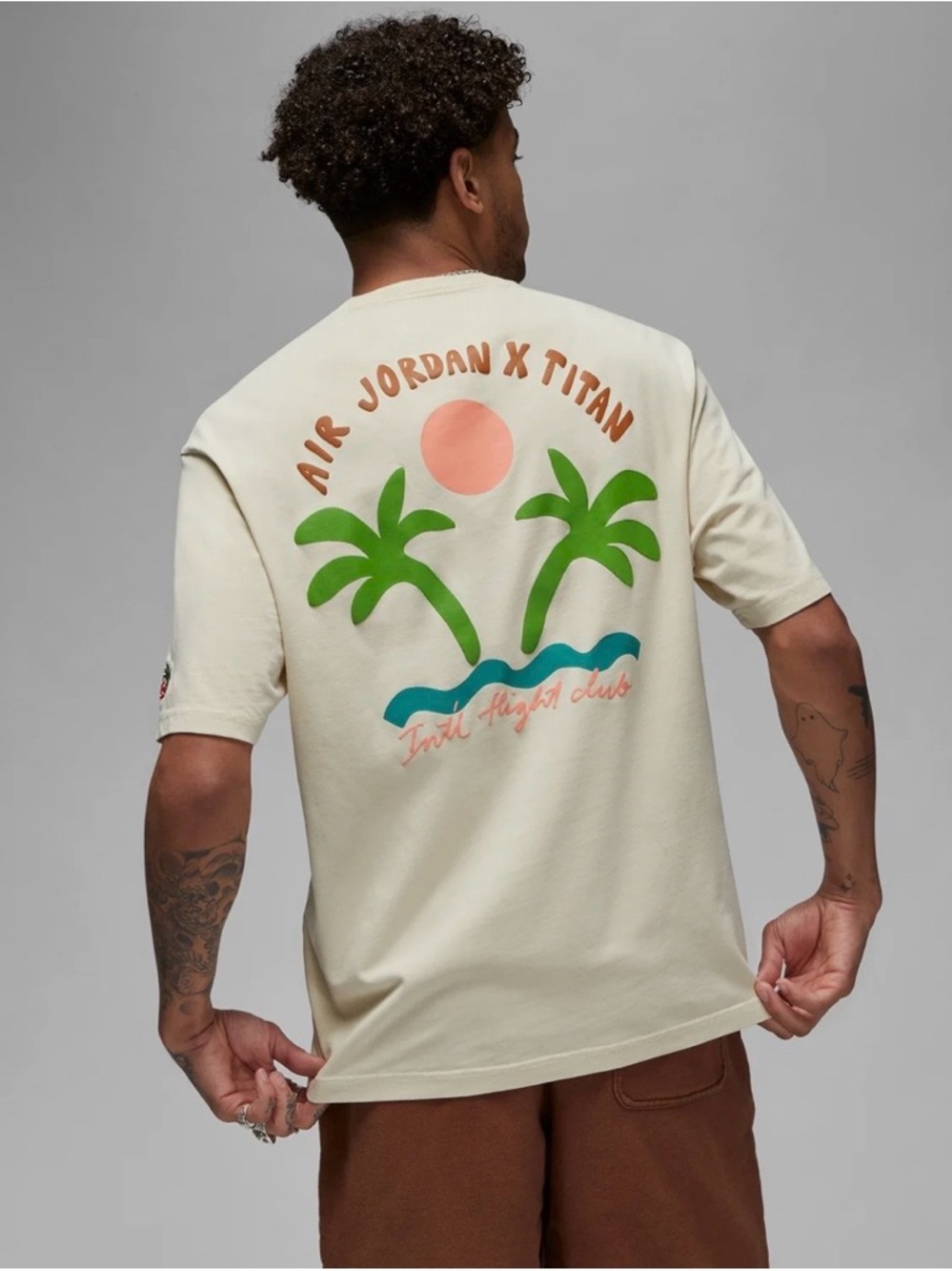 Jordan Cream Short-Sleeve Tee with Tropical Back Print